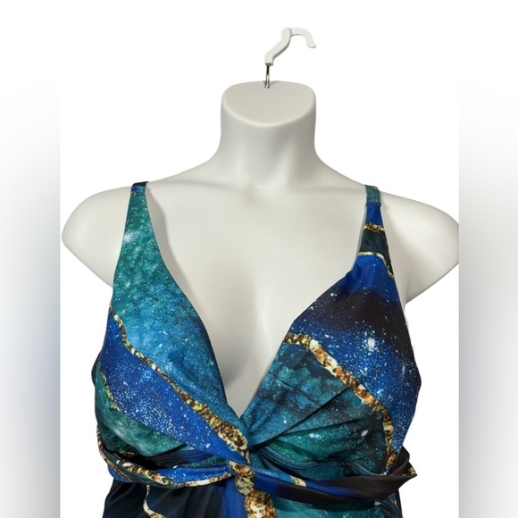 NEW, Blue/Teal Galaxy Print One-Piece Swimsuit, XL ☀️ - Picture 6 of 10